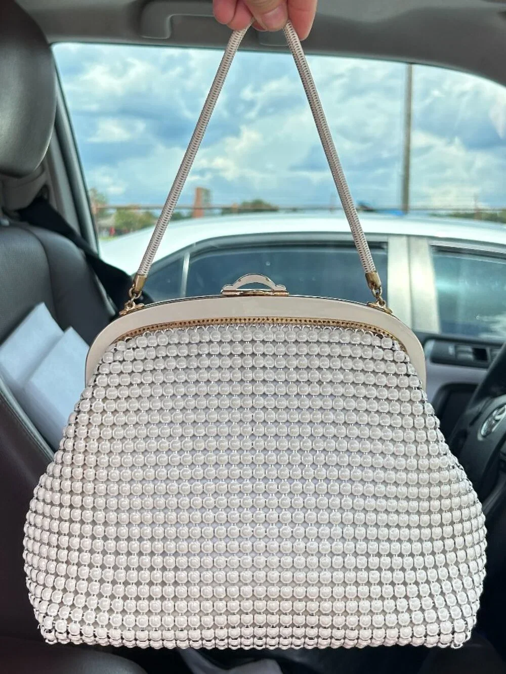 Vintage White Metal Mesh Enamel Bag Purse Made In West Germany